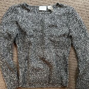 Liz Claiborne Black & White Marled Scoop Crew Sweater